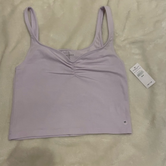 American Eagle Light Purple Ruched Cropped Tank Top - Picture 1 of 5